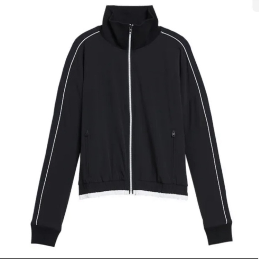 Athleta Brooklyn Bomber Track Jacket Black White Stripe Large